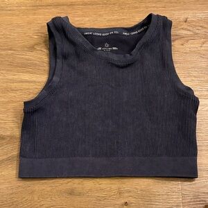 Dark Blue Black Ribbed Sleeveless Sports Bra